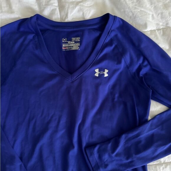 Under Armour Women's V-Neck Heatgear Long-sleeve T-Shirt Size XS PURPLE - Picture 3 of 11